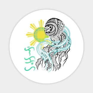 Tribal line Art Jellyfish / Baybayin word Likha (Creation) Magnet